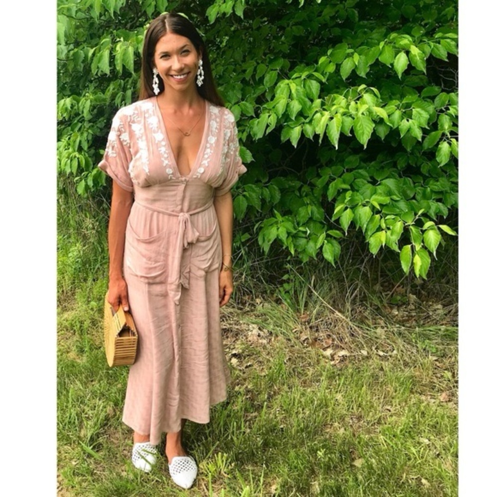 Free People Love to Love You Midi Dress Womens Small Pink Embroidered Bohemian
